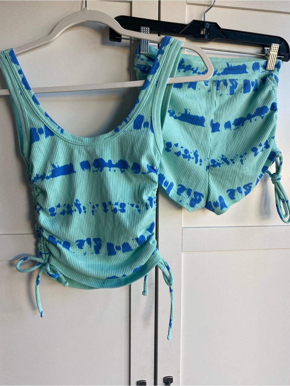 Women's Ruched Tie-Dye Tank Top and Shorts Set
